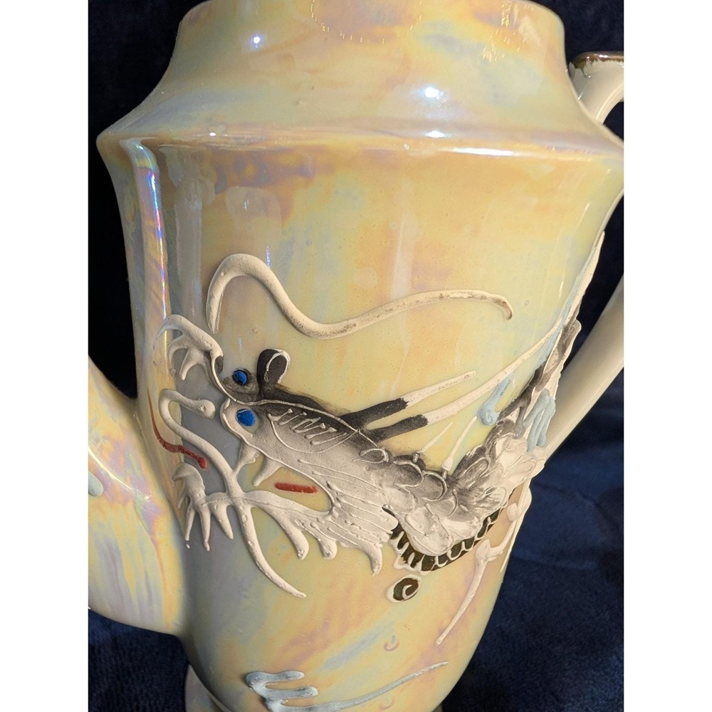 Japanese Iridescent 17pc Tea Set Dragonware Lusterware Moriage Geisha Lithophane - Picture 3 of 16